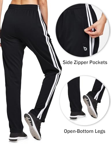Baleaf BALEAFABD3160831419WA Women'S Track Pants Athletic Jogging Sweatpants Zipper Pockets Warm-Up Sports Running Pants Black/White Size L thumb #2