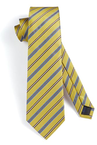 Image of HISDERN Mens Striped Ties Classic Silk Woven Tie and Pocket Square Set Formal Business Necktie Handkerchief for Wedding