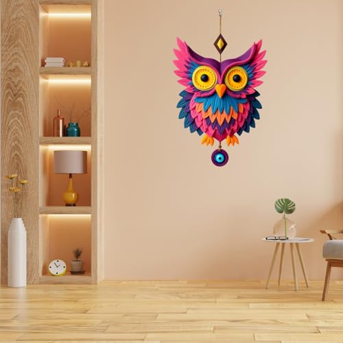 Image of GiftOday Owl Shape Wooden Wall Hanging For Home Decor | Evil Eye Design Decoration Livingroom, Dining Room | Modern Artwork | Designer Mdf Item | Wall Hanging Ornament Door Decorative (16 x 45 CM)