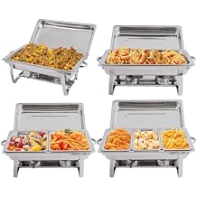 4 Pack 8QT Chafing Dish Buffet Set with 2 Full Size, 2 Half Size, 3 1/3 Size Food Pans, Stainless Steel Buffet Chafers Catering Food Warmers for Party/Buffet/Wedding/Banquet/Catering Events