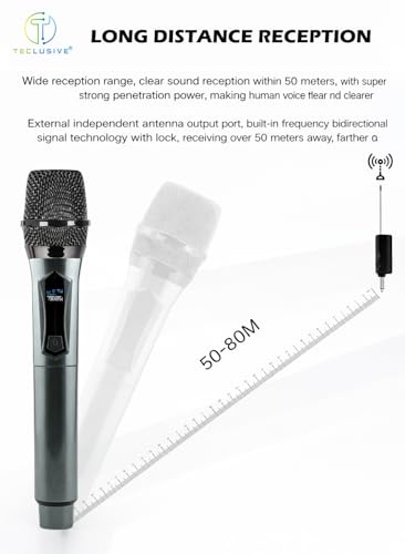 Image of T TECLUSIVE Wireless Microphone Professional for Speaker 6.35mm Amplifier Outdoor Karaoke Singing | Noise Cancellation | Dual Rechargeable Type-C 10Hours Battery Mic with Transmitter