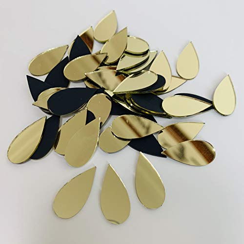 NUORUI 150 Stück 2,5 x 1,2 cm Teardorp Spiegel kleine Mosaik-Spiegelfliesen für Bastelprojekte (Gelbgold) Cover