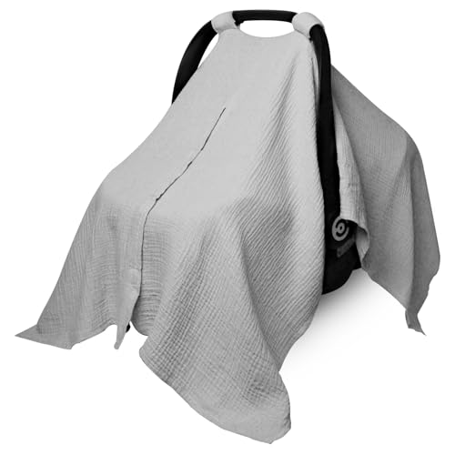 Image of Muslin Car Seat Cover for Babies, Baby Carseat Cover for Boys Girls, Breathable Infant Car Seat Canopy, Multiuse Baby Carrier Cover & Nursing Breastfeeding Cover(Light Gray)