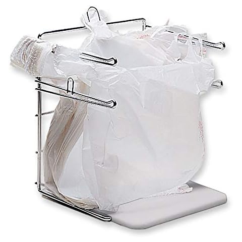 SSWBasics Plastic Grocery Bag Holder - Durable Chrome Stand for Easy Storage - Fits 11½”W x 6”D x 21”H Bags - Compact Unit, 12" W x 12" L x 16" H Cover