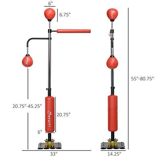 Soozier 4'7" - 6'8" Speed Bag Boxing Bag Stand With Reaction Bar Challenge, Reflex Bag Boxing Training Equipment With Suction Cups, Speed Punching Bag, Mma Equipment, Red #TOP2