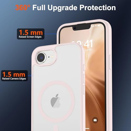 Image of DIZORO Compatible iPhone 17e / iPhone 16e Case,Compatible with MagSafe, Non Yellow Military-Grade Drop Protection & Hard PC Back Cover Slim Transparent Anti-Scratch Shockproof Phone Case - Pink
