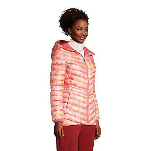 Lands' End Womens Ul Packable Hooded Long Down Jacket Soft Mojave Tie Dye Floral Petite Medium #TOP2
