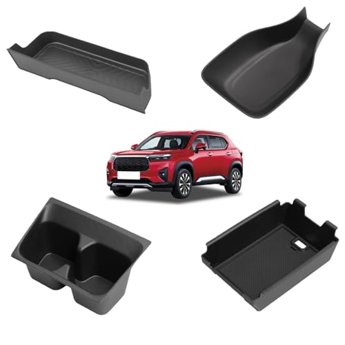 LUCKEASY ホンダ 新型 WRV 専用 センターポケット+アームレストボックス+ドリンクホルダー+センターコンソール ハンドブレーキ 収納ボックス 2024年3月～現行 WR-V DG5 DGシリーズ 収納トレイ 保護カバー 滑り止めマット 小物入れ 内蔵型 便利 騒音低減 衝撃吸収 傷防止 キズ隠し 置くだけ 簡単取付 アクセサリー 内装パーツ ブラック 4枚セット