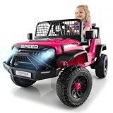 OLAKIDS 24V Ride on Car with Remote Control, Bluetooth, LED Lights, Horn, Spring Suspension, High/Low Speeds, Soft Start for Kids Aged 3+ (Pink)