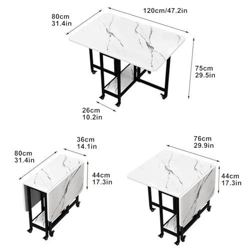 Table à manger pliante mobile à abattants grand rangement 6 roulettes