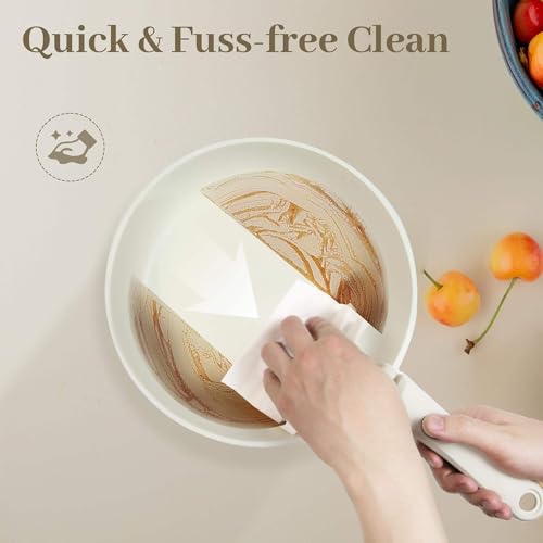 Image of House of Quirk Maifan Stone Nonstick Cookware Set 5-Piece | Detachable Handle Pots & Pans | Stackable, Induction & Oven Safe Kitchen Set (Granite Beige)