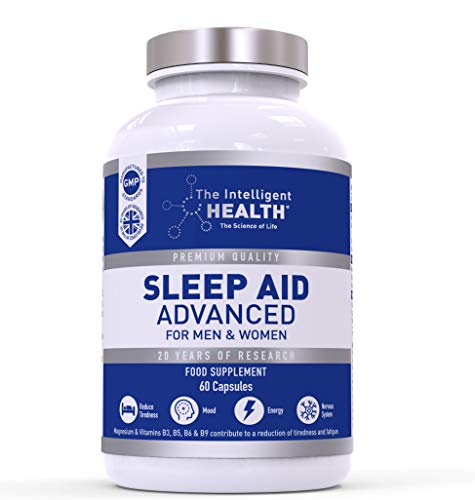 Advanced Sleeping Aid for Adults, 5HTP, Natural Melatonin Sources & Magnesium, Premium Quality UK Made, 60 Vegan Capsule Pills, Strong Blend of Griffonia Seed Extract, Montmorency Cherry & Chamomile.
