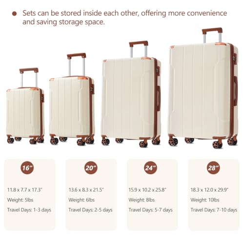 Hardshell Luggage Sets 6 Piece Suitcase Set, with Dual Wheels, TSA Lock for Men Women, White Brown (Brown white)2