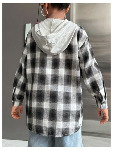 Floerns Girl's Plaid Print Long Sleeve Shacket Shirts Button Down Hoodie Jacket2