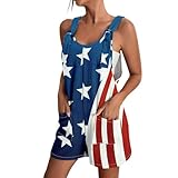 DNKZWUPUP Womens 4th of July Romper Casual Sleeveless American Flag Overalls Shorts for Women Loose Fit Adjustable Shorts Jumpsuit Romper 4th of July Outfits Clothes with Pockets 12-Royal Blue 2XL