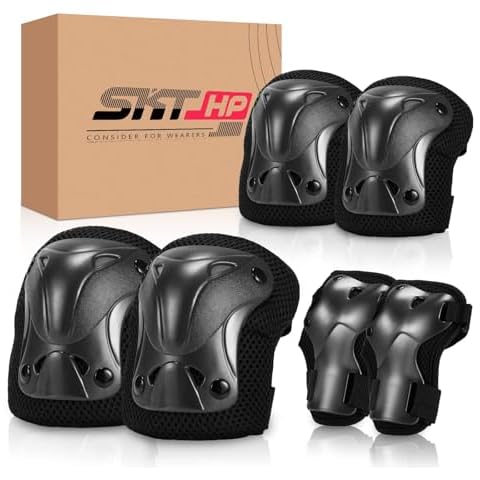 SKT HP Protective Gear for Adults, Knee Pads Elbow Pads Wrist Guards for Inline Skating Biking Skateboarding (Black) Cover