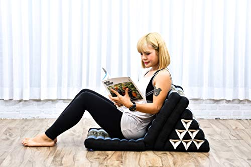 Leewadee Foldout Triangle Thai-Cushion Floor-Seat with Back-Rest TV Pillow Lounge-r Foldable Out-Door Mattress, 67x21x13 inches, Kapok, Blue