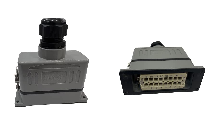 10 Pin HARTING PLUG & SOCKET CONNECTOR - SMICO REPLACEMENT HEAVY DUTY 16A WITH CABLE GLAND (Top Entry Panel Mounting)