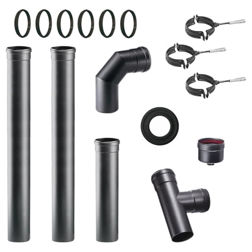 ALLINOX KIT Completo Canna Fumaria Tubi Per Stufa a Pellet Canale Da Fumo In Acciaio Nero Antigraffio Impianto Uscita Fumi Da Interno MADE IN ITALY (DN 80)