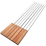 KAOROU Kabob Skewers23Inch Long,6/8Inch Wide Heavy Duty Stainless Steel with Wood Handle， Perfect for Koobideh Kebab Persian/Brazilian Style Chicken Shrimp Kebab,Set of7with Bag