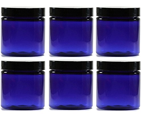8 Oz BLUE Glass Jar Straight Sided with Black Lid - Pack of 6 (8 OZ, Blue)