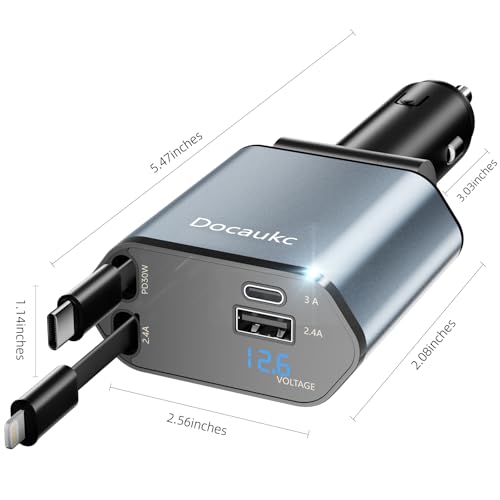 Retractable Car Charger for iPhone 17, 69W USB C 4 in 1 Fast Charging, Car Truck Accessories, Car Adapter, Road Trip Essentials Gift for Men Women, for iPhone 17 Pro Max Air 16 15 14 13, Galaxy, Pixel