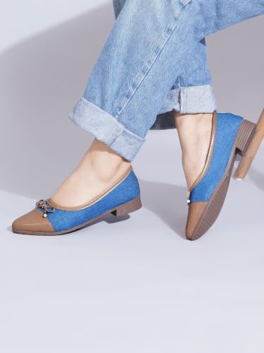 Image of TRYME Women's Denim Bow Belly Ballerina Flats | Lightweight Slip-On Casual Shoes | Soft Sole Comfortable Footwear