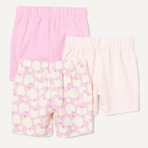 Amazon Essentials Unisex Baby Baumwollshorts Zum Schlüpfen, 3er-Pack, Rosa/Äpfel, 12 Monate
