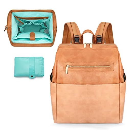 MOMINSIDE Diaper Bag Backpack, Leather Backpack with 16 Pockets for Mom Dad, Baby Registry Search, Large Baby Bag for Boys Girls Fits 15 Inch Laptop, 4 Insulated Pockets, Changing Station, Brown