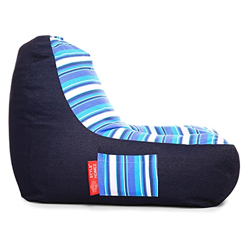 Image of Style Homez Urban Design Denim Canvas Stripes Printed Chair Bean Bag XXL Size Filled with Beans Fillers