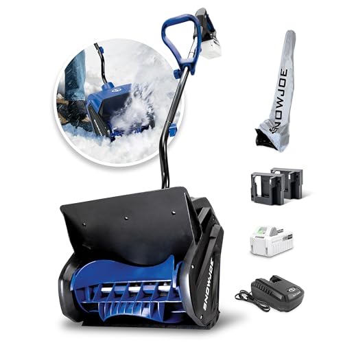 Snow Joe 24V iON+ Cordless Snow Shovel Blue and Black 13 Inch with 4Ah Battery Quick Charger Battery Holder Cover