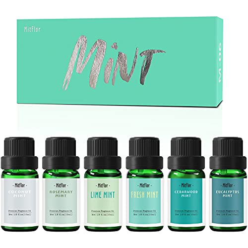 Fragrance Oils Set of Mint, MitFlor Premium Scented Oils for Diffuser, Soap & Candle Making Scents, Refreshing Home Fragrance, Aromatherapy Oil Gift Set, Cedarwood Mint, Coconut Mint and More, 6x10ml
