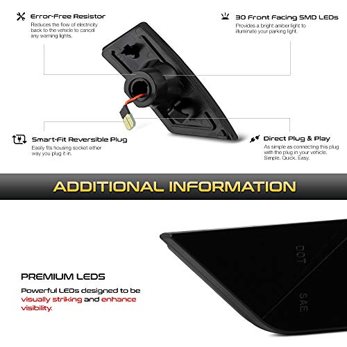 VIPMOTOZ Full Amber LED Strip Front Side Marker Light Fender Lamp Housing Replacement For 2019-2020 Ford Ranger, Black Housing with Smoked Lens, Driver & Passenger Side - Thumbnail 3