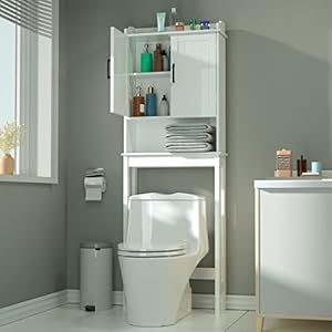 VEIKOUS Over The Toilet Storage Organizer and Small Freestanding Cabinet W/Adjustable Shelf & Storage Rack, Bathroom Space Saver, White
