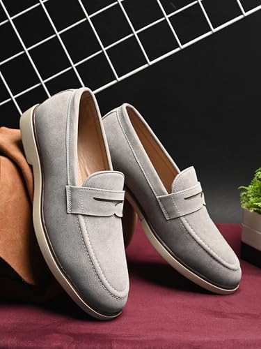 Image of STANPHORD Men Suede Formal Loafer Shoes | Round Toe Slip-On Moccasins | PU Leather Cushioned Anti-Slip | Office Party Business Casual Wear (TPSG 7086)