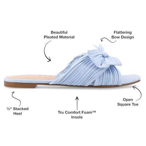 Journee Womens Pleated Metallic Bow Knot Low Block Heel Padded Open Square Toe Serlina Slide Sandal2