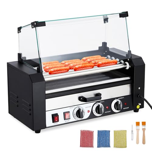 La Mejor Recopilación de Máquinas de perritos calientes disponible en línea. 45 GarveeTech - Rodillo eléctrico para perros calientes, capacidad de 30 perros calientes, 11 rodillos, máquina de cocina para parrilla de salchichas de 1950 W con estante...
