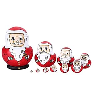 LYLY Hout Russische Nesting Poppen 10 Stks Sneeuwpop Matroesjka Basswood Stapelen Geneste Set voor Kids Speelgoed Kerst…