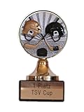 RaRu Eishockey-Pokal mit Gravur und Resin-Emblem + 3 Eishockey-Anstecknadeln.