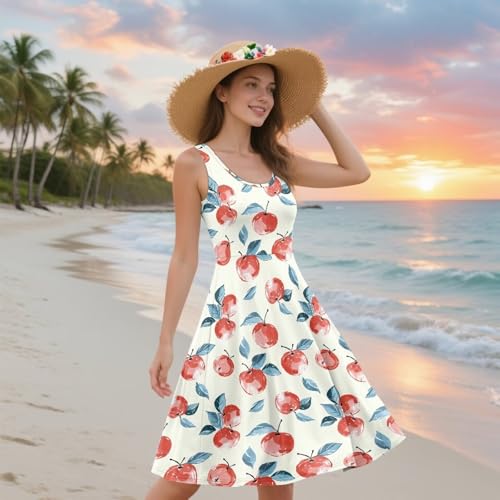 Image of Women's Casual Loose Sundress Midi Sleeveless Crewneck Dress Summer Beach Tank Dress with Pockets