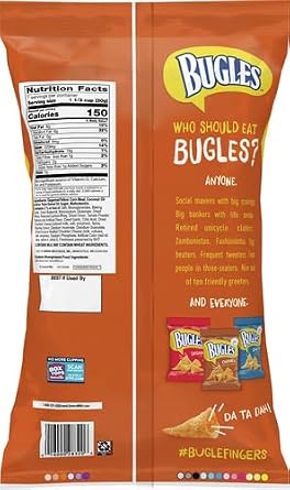 Bugles Crispy Corn Snacks, Nacho Cheese, Snack Bag, 7.5 oz (Pack of 8)