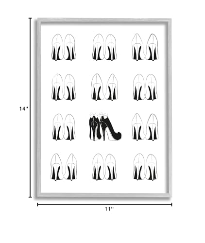 Image of 'Bold Bow Heels Standout Glam Fashion Shoes'| Framed Giclee Art | Stupell Industries | Gray, 11 x 14 Inches, Easy to Hang and Sturdy, Made in USA, by Martina Pavlova