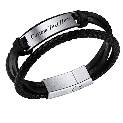 U7 Men Women Personalized Braided 3-Layer Leather Bracelet Engrave Text Bracelet Customizable Stainless Steel Id Bracelet #TOP13
