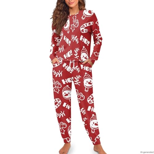 Image of Women's 2 Piece Printed Pajama Set Long Sleeve Sleepwear Set with Long Pants Casual Lounge Sets with Pocket