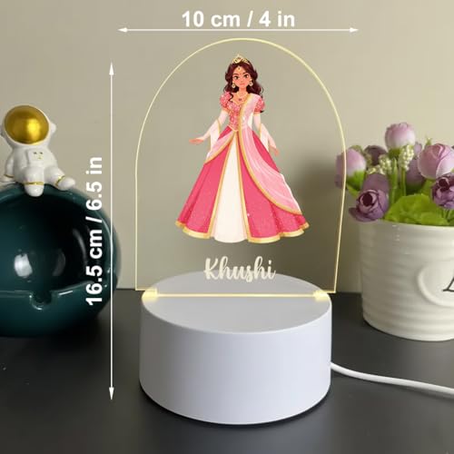 Image of SNAPTRAP LED Name Light Customized for Girls | Personalized Princess Acrylic Night Lamp with Custom Name | Fairy, Ballerina & Royal Dress Designs | USB Nursery Night Light Gift (Royal Pink)