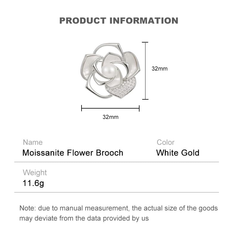 Image of Stunning 14K Gold Moissanite Camellia Brooch,With Openwork Design and Pearl Embellishments ,Ideal Shawl Buckle Accessory & Beautiful Gift