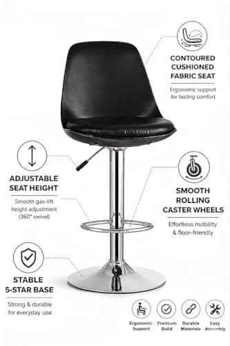 Image of Modern Arihant Bar Stool with 360 Swivel | Height Adjustable Bar Chair | Counter Stool & High Chairs | Comfortable for Home, Office, Restaurant Bar, Cafe & Cash Counter - (Black)