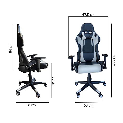 Cadeira Gamer Escritório Giratória 2 Almofadas Home Office Ergonômica Regulagem Altura Branco Preto
