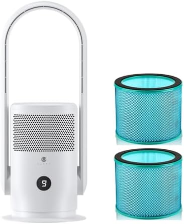 ULTTY Bladeless Tower Fan and Air Purifier Combo, With Two HEPA Filter 99.97% Smoke Dust Pollen Dander, Oscillating Tower Fan with Remote Control CR021D, White