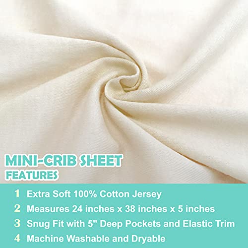 American Baby Company 100% Natural Cotton Fitted Mini Crib Sheet 38" x 24" - Soft & Breathable Small Nesting Portable Crib Sheet, Fits Pack N Play Mattresses, Cream, for Boys & Girls
